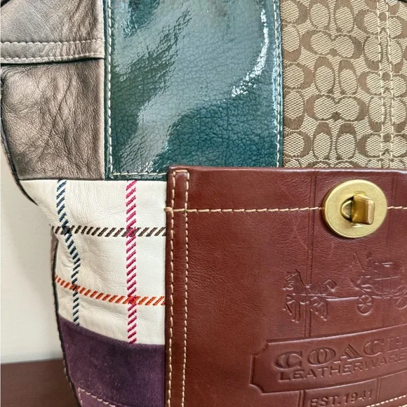 Coach Patchwork #11356 Shoulder/crossbody Bag - Brown, Green, Burgundy holiday - Picture 3 of 14